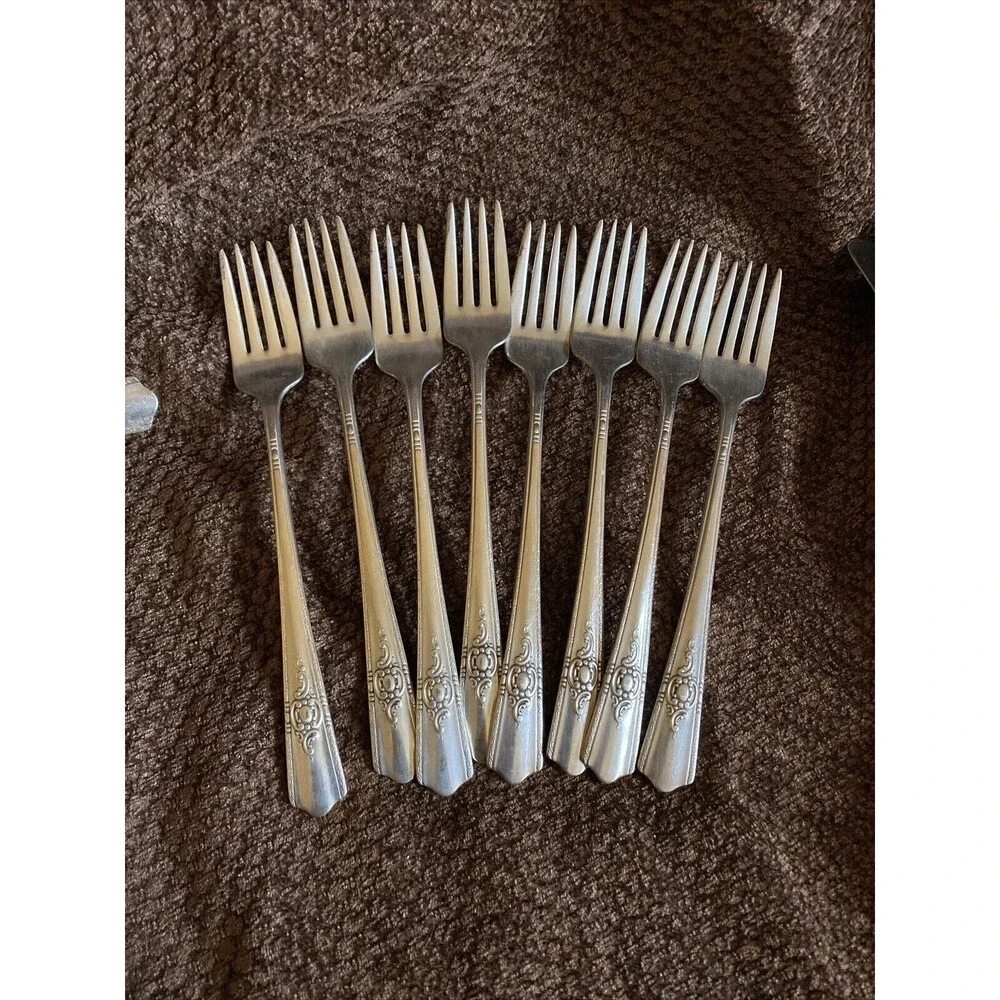 8 Vintage HARMONY HOUSE AA +Silverware Silver plate Forks Maytime